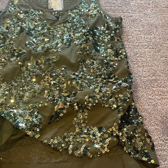 NWT J. Crew Cotton, Olive Green, Iridescent Sequin Tank Top, Scoop Neck, Size 00 - Picture 11 of 14